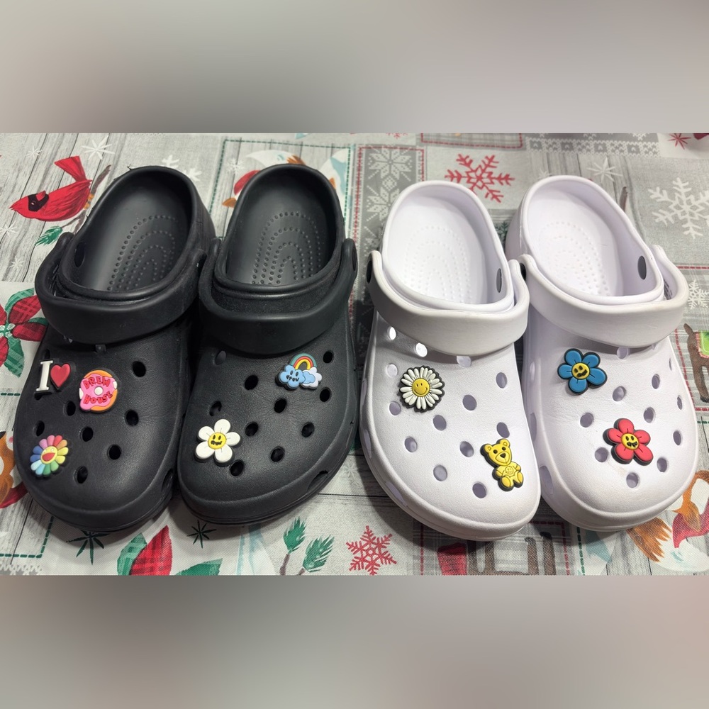 Time and Tru Clogs with Drew House Charms  - Black and White. Used. Size 6
